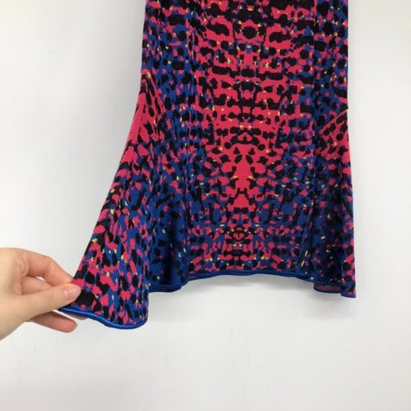 M  Missoni Bright Multicolor Jacquard Knit flared Midi skirt Red Blue inkblot 42 - Picture 3 of 14